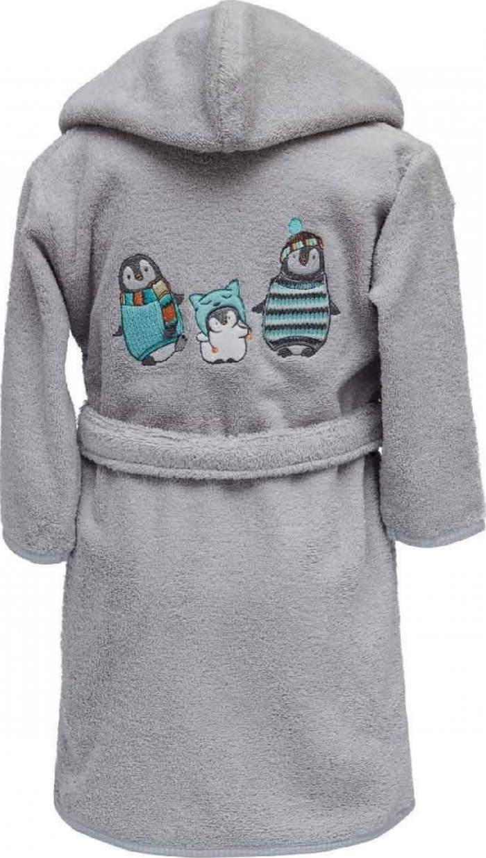 Peignoir gris enfant avec broderie pingouins