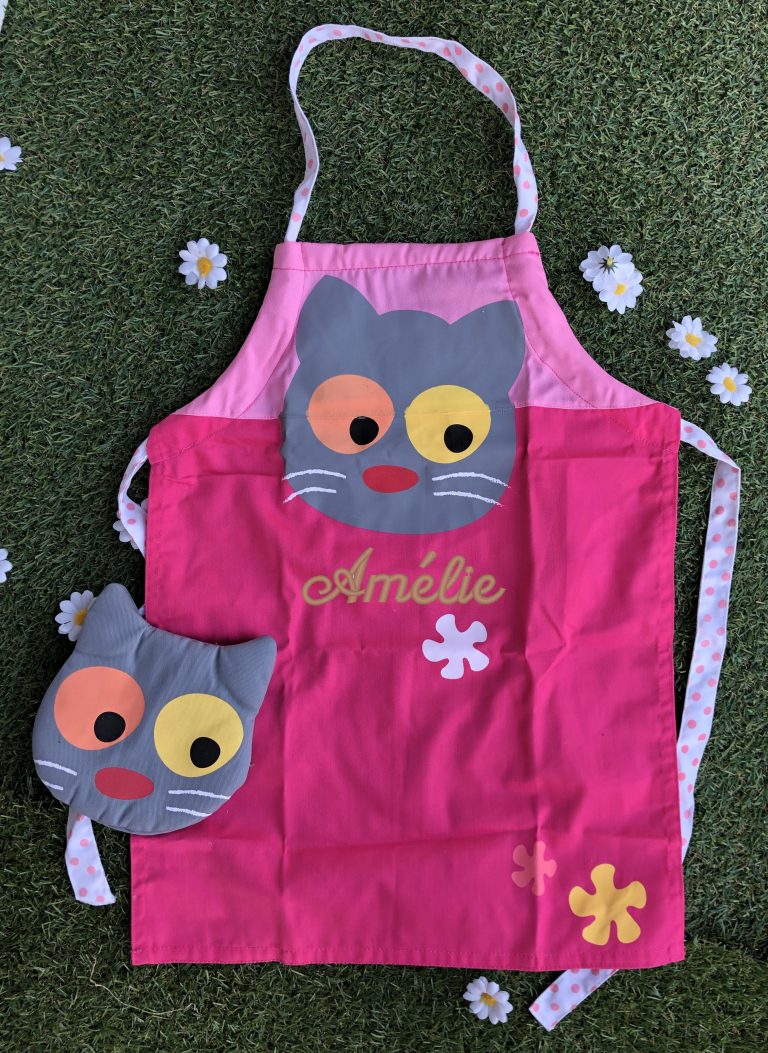 Tablier de cuisine chat enfant à personnaliser