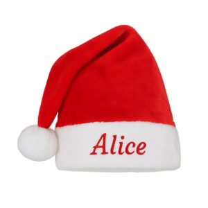 Bonnet de Noël rouge personnalisé avec prénom brodé en fil blanc – idée cadeau originale par Sudbroderie