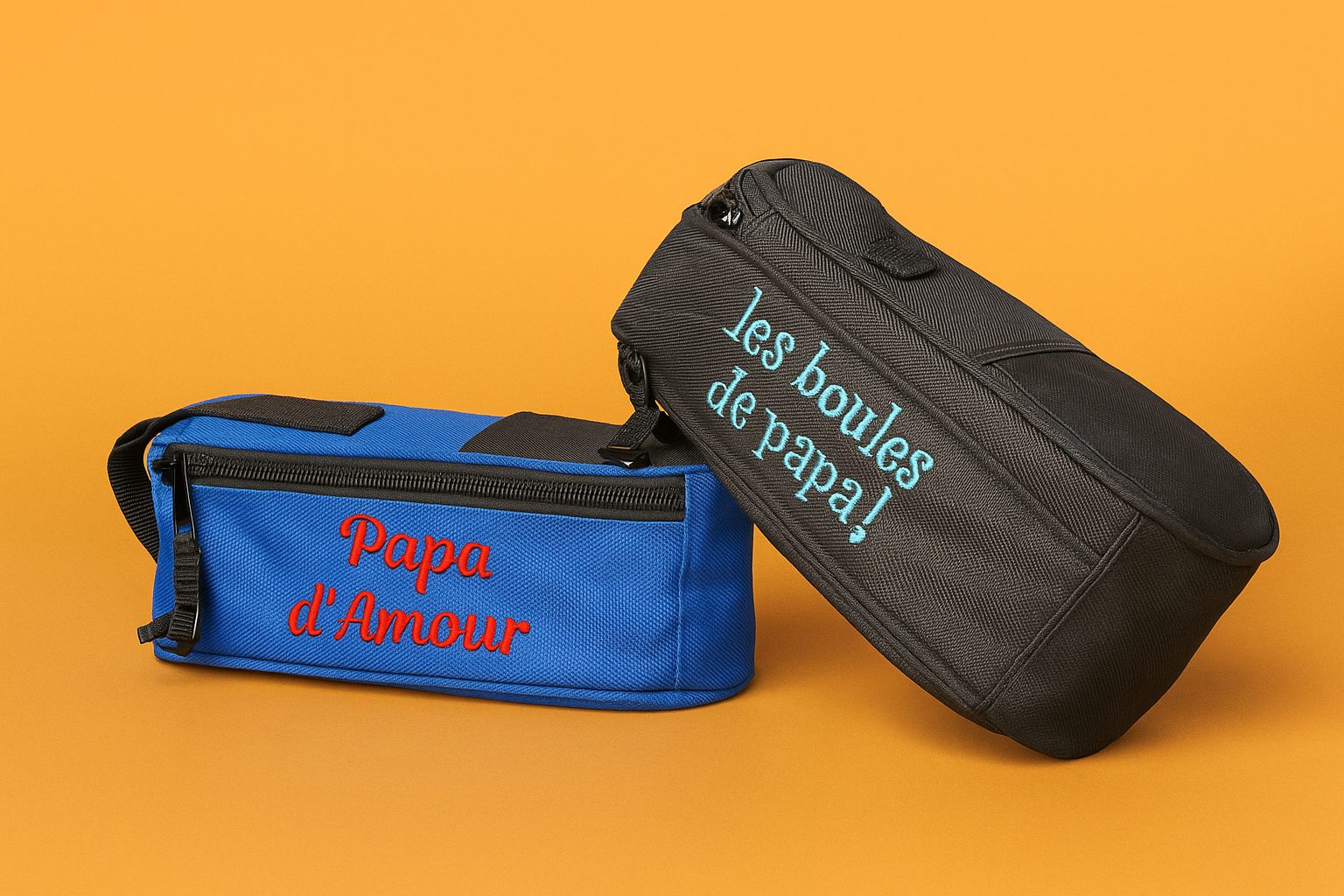 Sacoche de pétanque à personnaliser avec broderie – modèle noir et bleu brodé