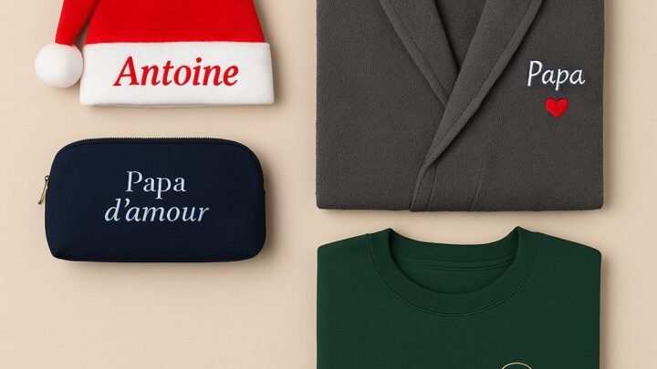 Cadeaux de Noël personnalisés pour homme : bonnet de Noël, peignoir polaire, trousse et sweat brodés au prénom