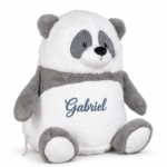 Peluche panda gris et blanc de 34 cm avec ventre blanc à personnaliser