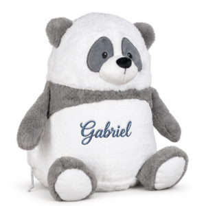 Peluche panda gris et blanc de 34 cm avec ventre blanc à personnaliser